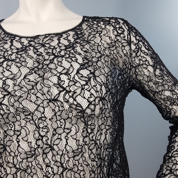 La Perla Wool Alpaca Floral regal Leavers Lace Long Sleeve Top Black size small - Picture 3 of 15